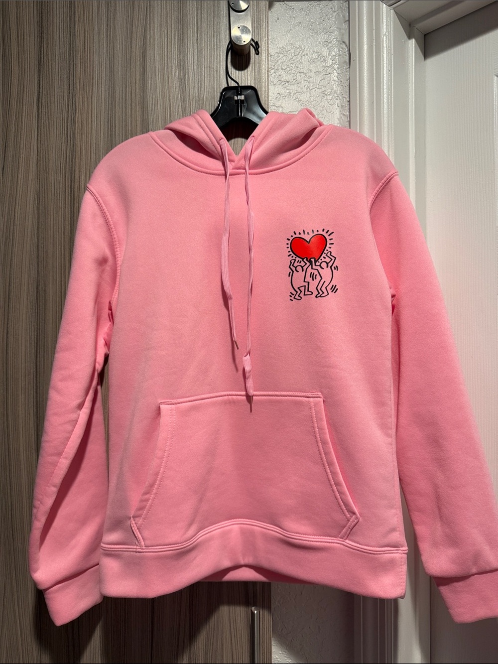 Pink Graphic Hoodie Sweater with Heart Motif